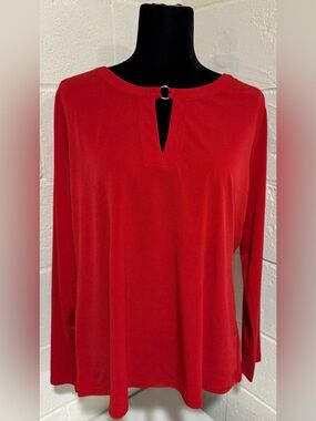 Michael Kors Red Keyhole Neck Blouse Long Sleeve Top XL